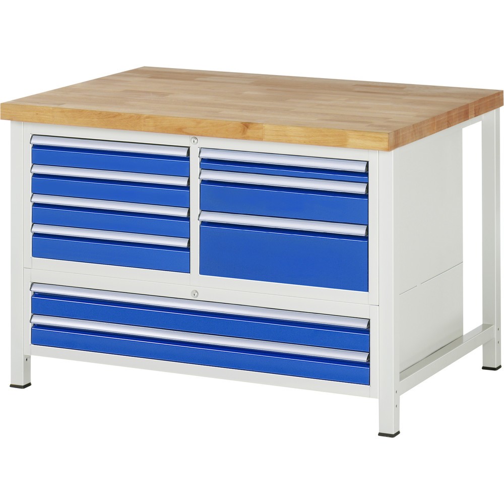 Productafbeelding nr. 1: Werkbank RAU serie 8000, 1 driedubbele kast, hxbxd 840-1.040 x 1.250 x 900 mm, 9 x voor 90% uittrekbare lades, 1 x 60, 6 x 90, 1 x 120, 1 x 180 mm, draagvermogen lade 100 / 50 kg