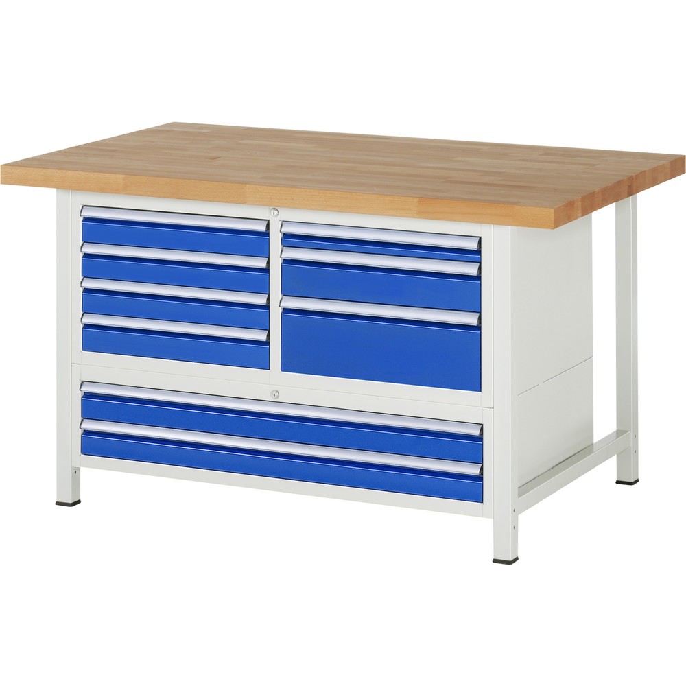 Productafbeelding nr. 1: Werkbank RAU serie 8000, 1 driedubbele kast, hxbxd 840-1.040 x 1.500 x 900 mm, 9 x voor 100% uittrekbare lades, 1 x 60, 6 x 90, 1 x 120, 1 x 180 mm, draagvermogen lade 100 / 50 kg