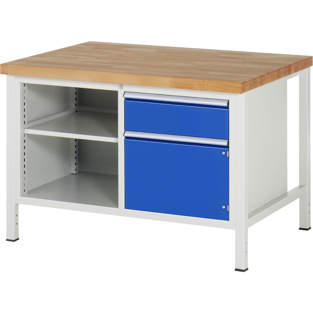 Productafbeelding nr. 1: Werkbank RAU serie 8000, 1 dubbele kast, hxbxd 840-1.040 x 1.250 x 900 mm, 1 lade, 1 draaideur