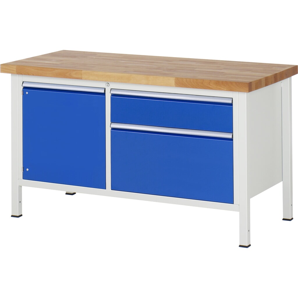 Werkbank RAU serie 8000, 1 dubbele kast, 1 legbord, 1 draaideur, hxbxd 840 x 1.500 x 700 mm, 2 x voor 100% uittrekbare lades, 1 x 180, 1 x 360 mm, draagvermogen lade 75 kg Productafbeelding nr. 1: Werkbank RAU serie 8000, 1 dubbele kast, 1 legbord, 1 draaideur, hxbxd 840 x 1.500 x 700 mm, 2 x voor 100% uittrekbare lades, 1 x 180, 1 x 360 mm, draagvermogen lade 75 kg