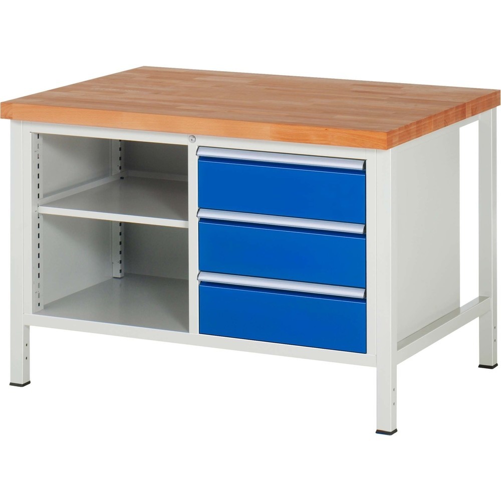 Product afbeelding: Werkbank RAU serie 8000, 1 dubbele kast, hxbxd 840-1.040 x 1.250 x 900 mm, 3 lades