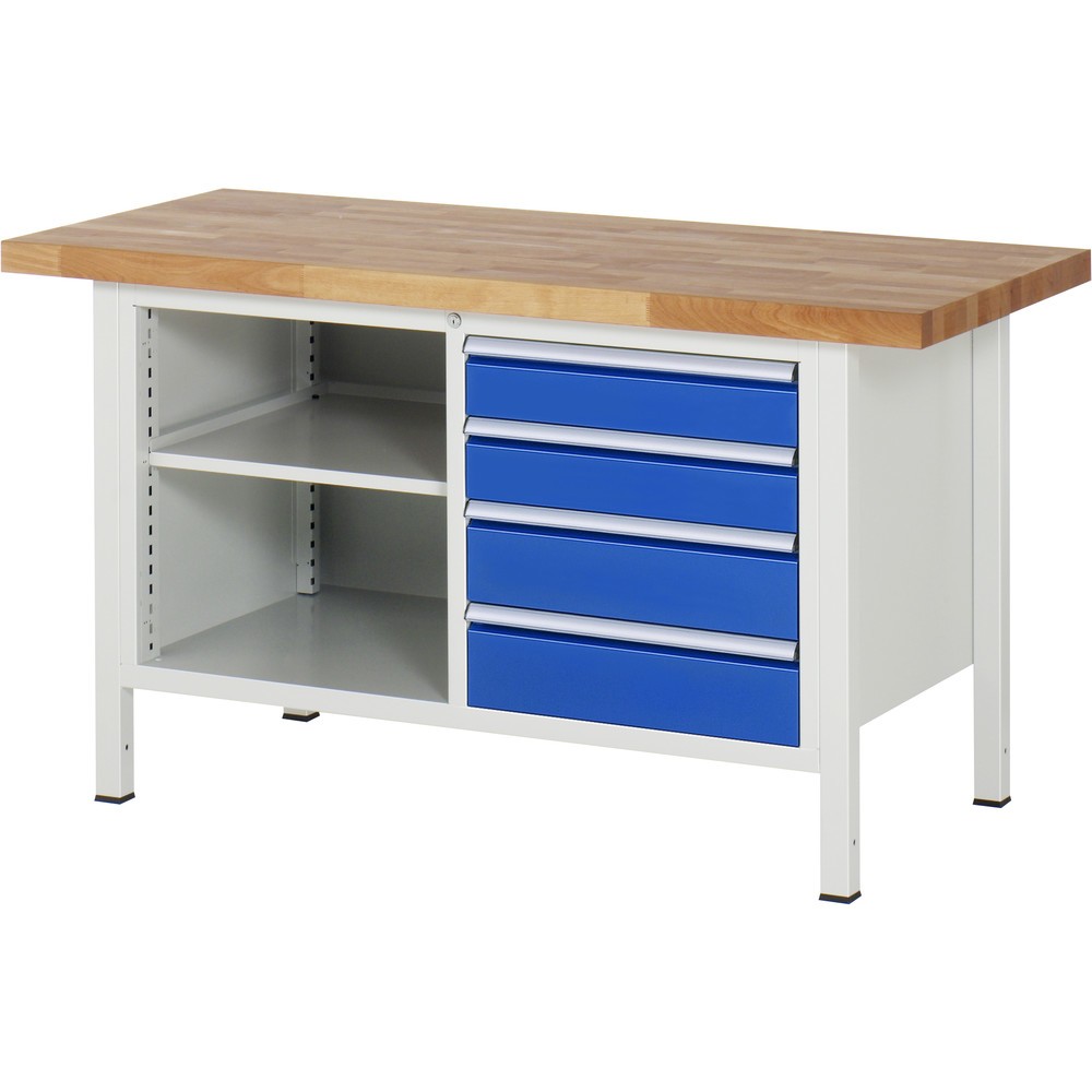 Product afbeelding: RAU werkbank serie 8000, h x b x d 840-1.040 x 1.500 x 700 mm, 1 dubbele onderbouwkast, met 4 lades