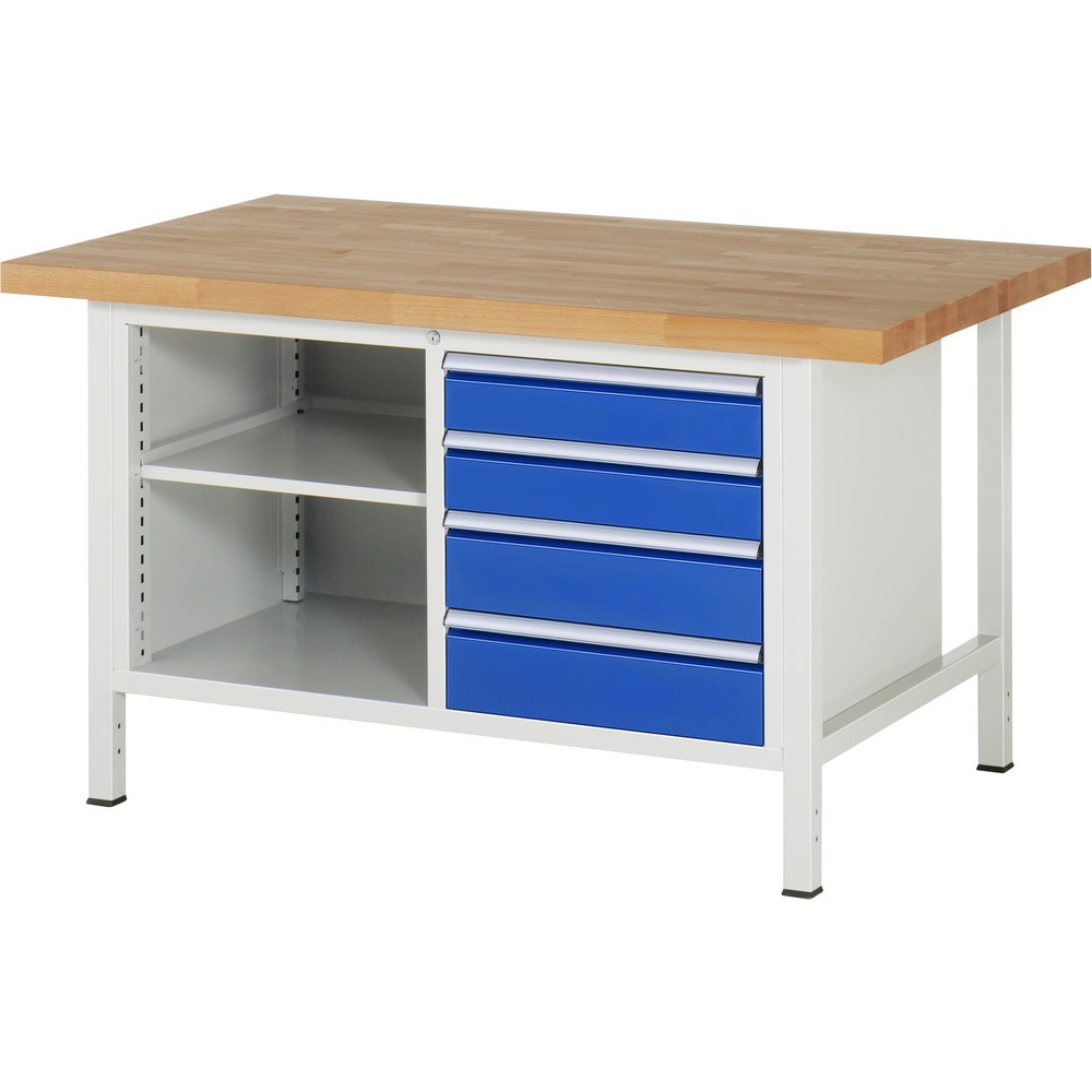 Product afbeelding: RAU werkbank serie 8000, h x b x d 840-1.040 x 1.500 x 900 mm, 1 dubbele onderbouwkast, met 4 lades