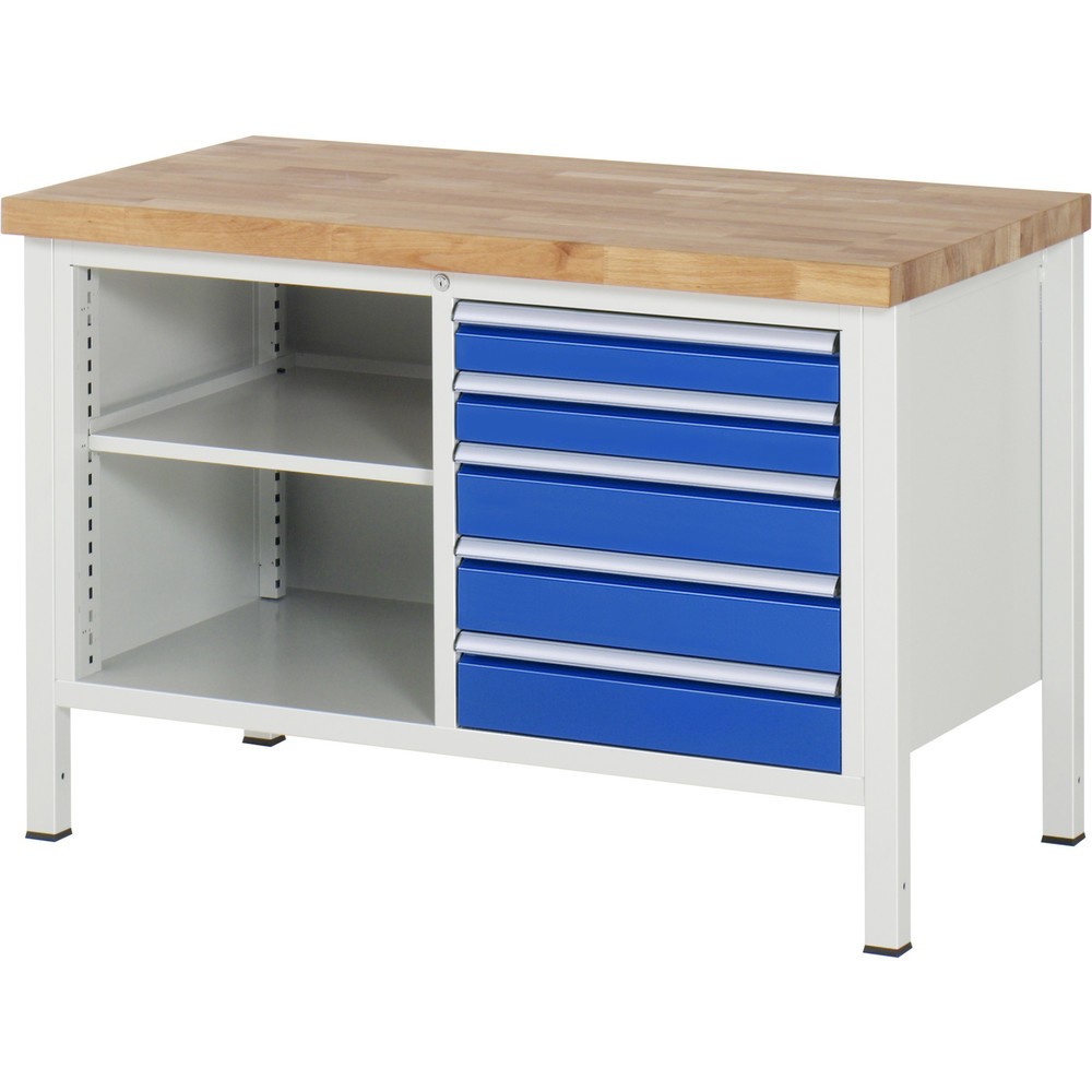 Productafbeelding nr. 1: Werkbank RAU serie 8000, 1 dubbele kast, hxbxd 840-1.040 x 1.250 x 700 mm, 5 lades