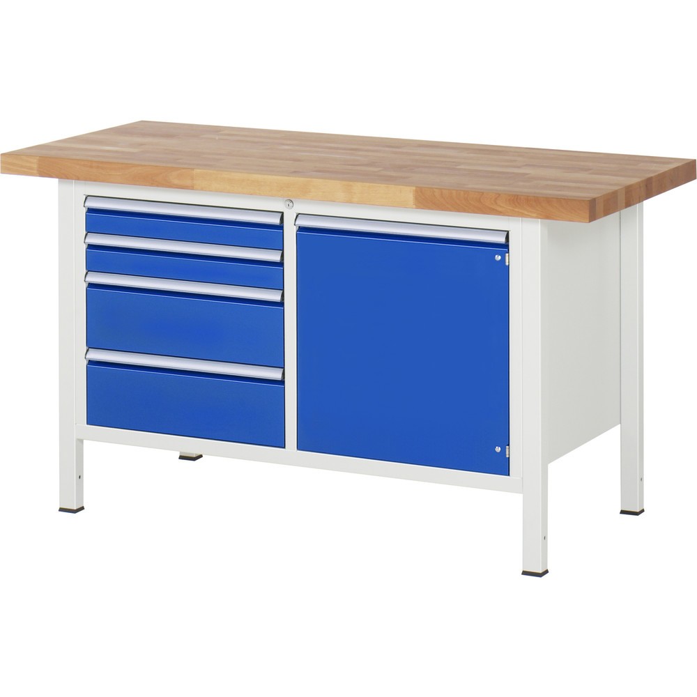 Productafbeelding nr. 1: Werkbank RAU serie 8000, 1 dubbele kast, 1 draaideur, hxbxd 840 x 1.500 x 700 mm, 4 lades