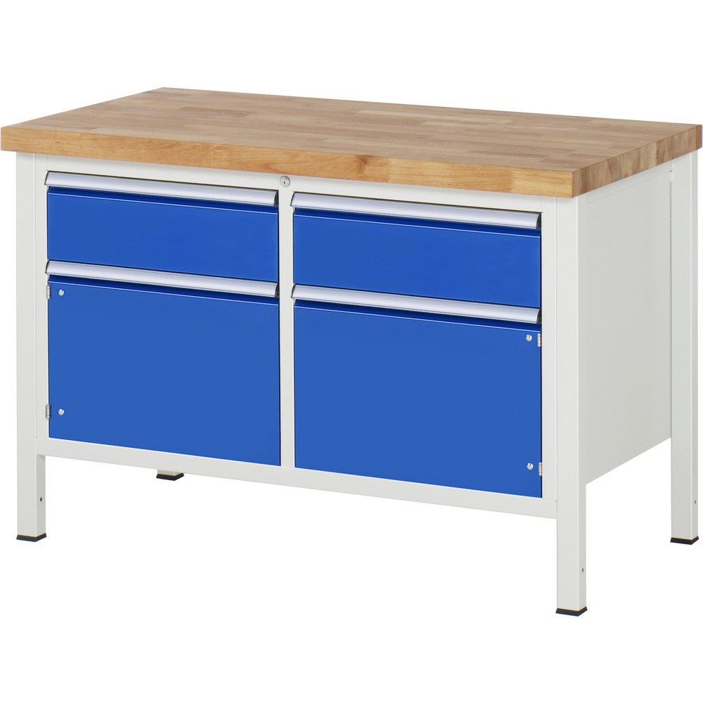 Productafbeelding nr. 1: Werkbank RAU serie 8000, 1 dubbele kast, 2 draaideuren, hxbxd 840 x 1.250 x 700 mm, 2 x voor 90% uittrekbare lades