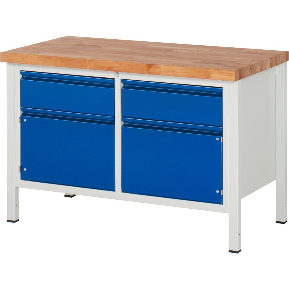 Productafbeelding nr. 1: Werkbank RAU serie 8000, 1 dubbele kast, 2 draaideuren, hxbxd 840 x 1.250 x 700 mm, 2 x voor 90% uittrekbare lades