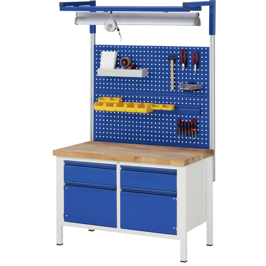 Productafbeelding nr. 8: Werkbank RAU serie 8000, 1 dubbele kast, 1 legbord, 1 draaideur, hxbxd 840-1.040 x 1.250 x 700 mm, 3 x voor 90% uittrekbare lades