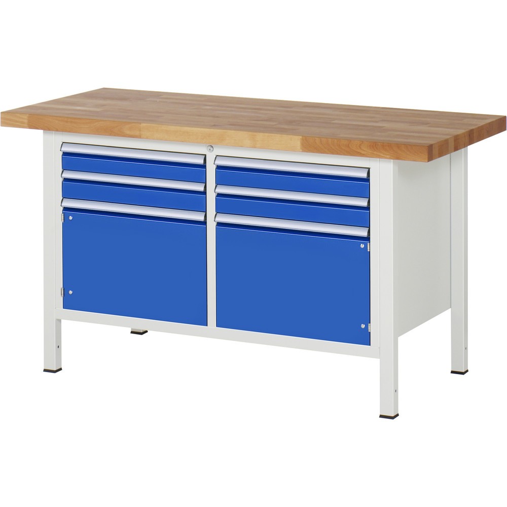 Product afbeelding: Werkbank RAU serie 8000, 1 dubbele kast, 2 draaideuren, hxbxd 840-1.040 x 1.500 x 700 mm, 4 lades