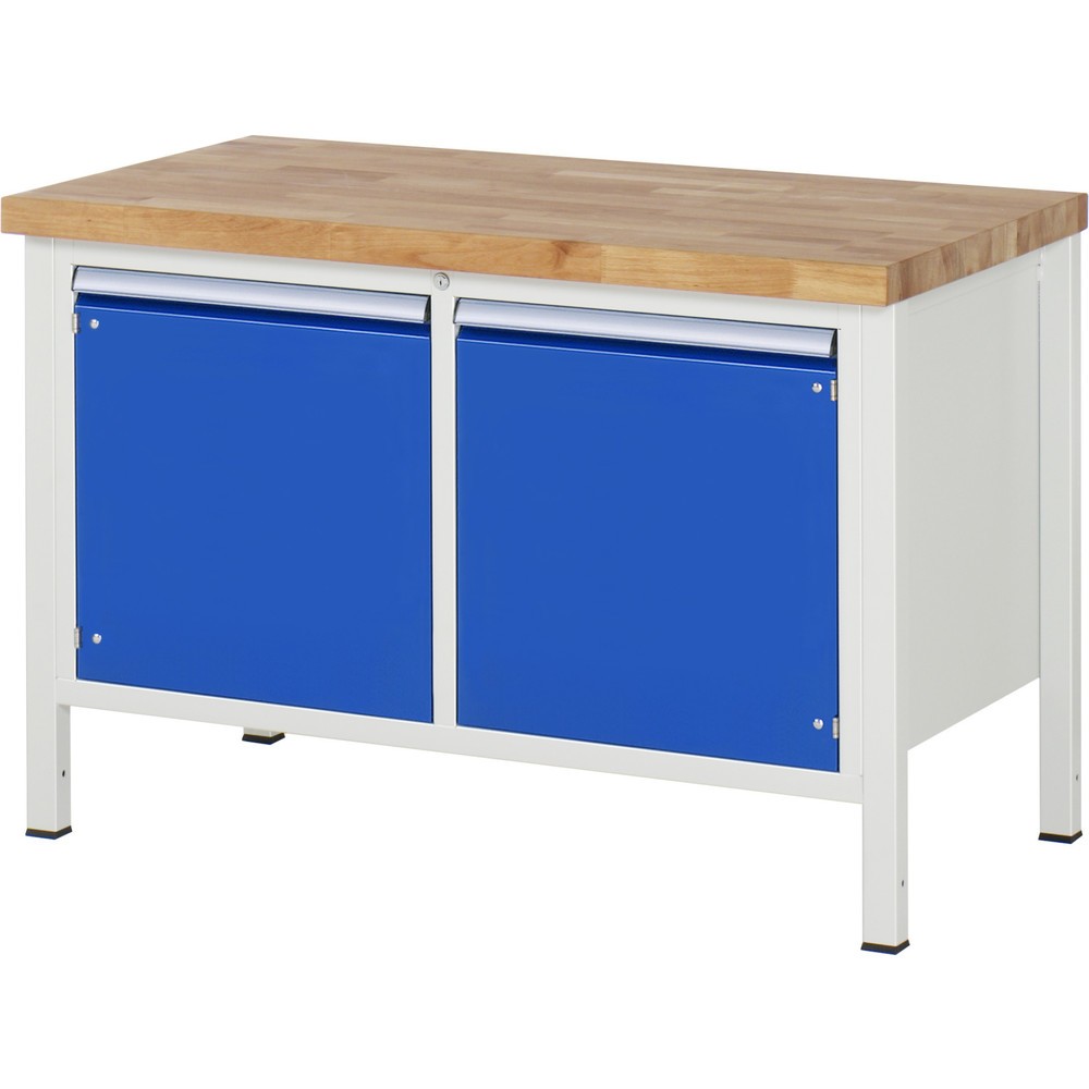 Product afbeelding: Werkbank RAU serie 8000, 1 dubbele kast, 2 draaideuren, hxbxd 840-1.040 x 1.250 x 700 mm