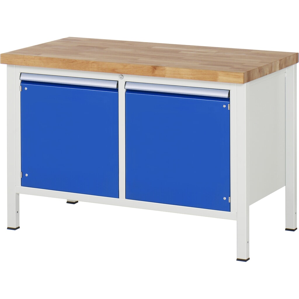Werkbank RAU serie 8000, 1 dubbele kast, 2 draaideuren, hxbxd 840-1.040 x 1.250 x 700 mm Product afbeelding: Werkbank RAU serie 8000, 1 dubbele kast, 2 draaideuren, hxbxd 840-1.040 x 1.250 x 700 mm