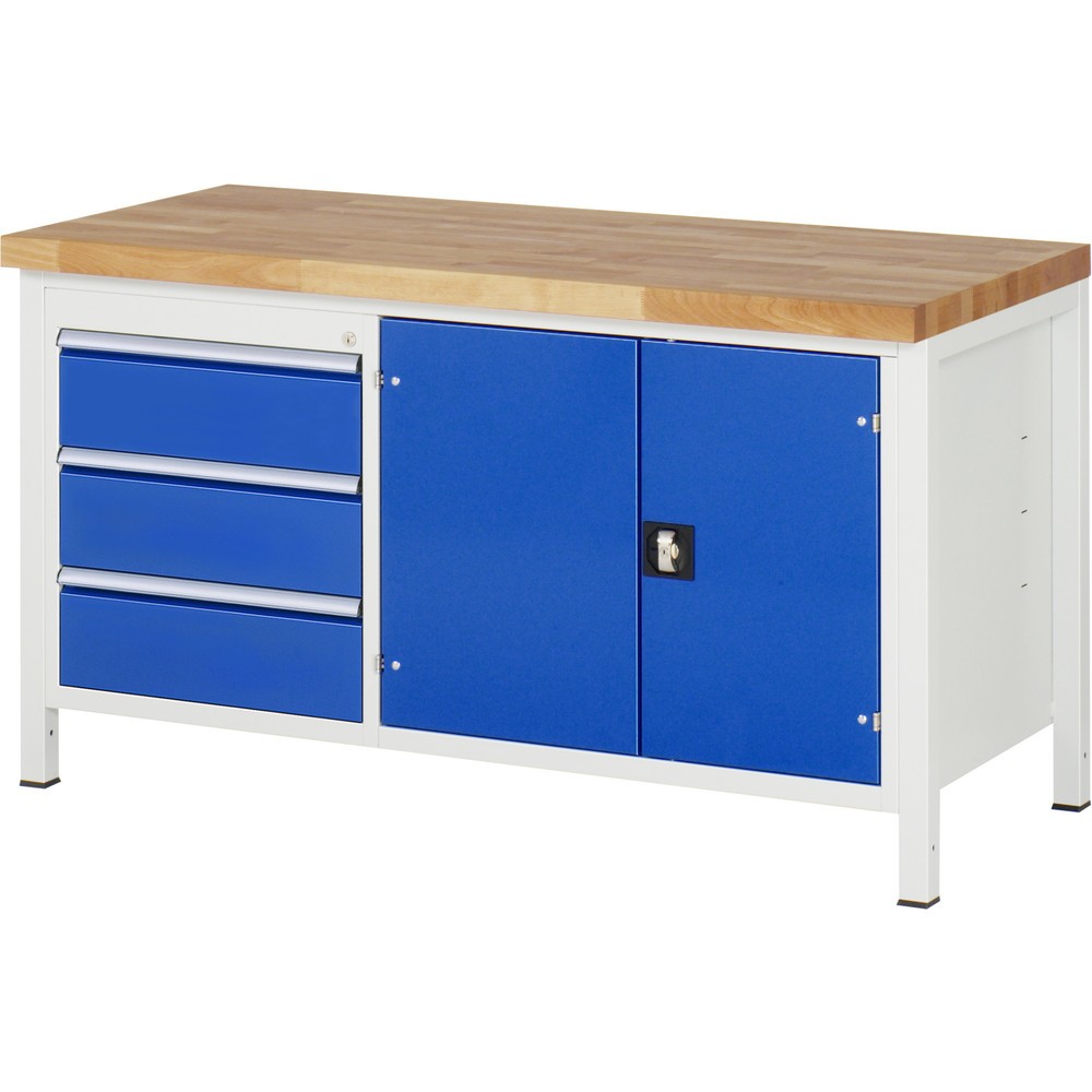 Productafbeelding nr. 1: Werkbank RAU serie 8000, 1 dubbele kast, 1 legbord, 1 dubbele draaideur, hxbxd 840 x 1.500 x 700 mm, 3 x voor 90% uittrekbare lades