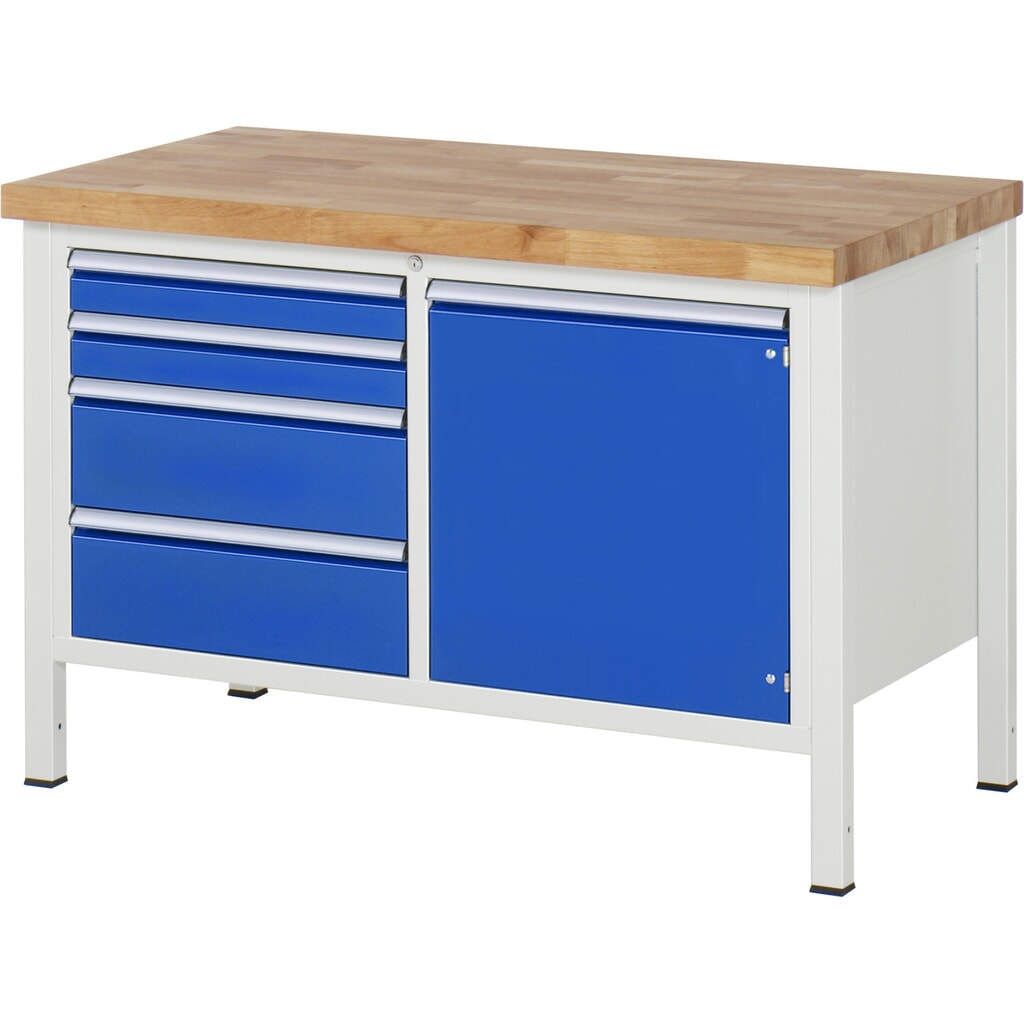 Product afbeelding: Werkbank RAU serie 8000, 1 dubbele kast, 1 draaideur, hxbxd 840-1.040 x 1.250 x 700 mm, 4 lades