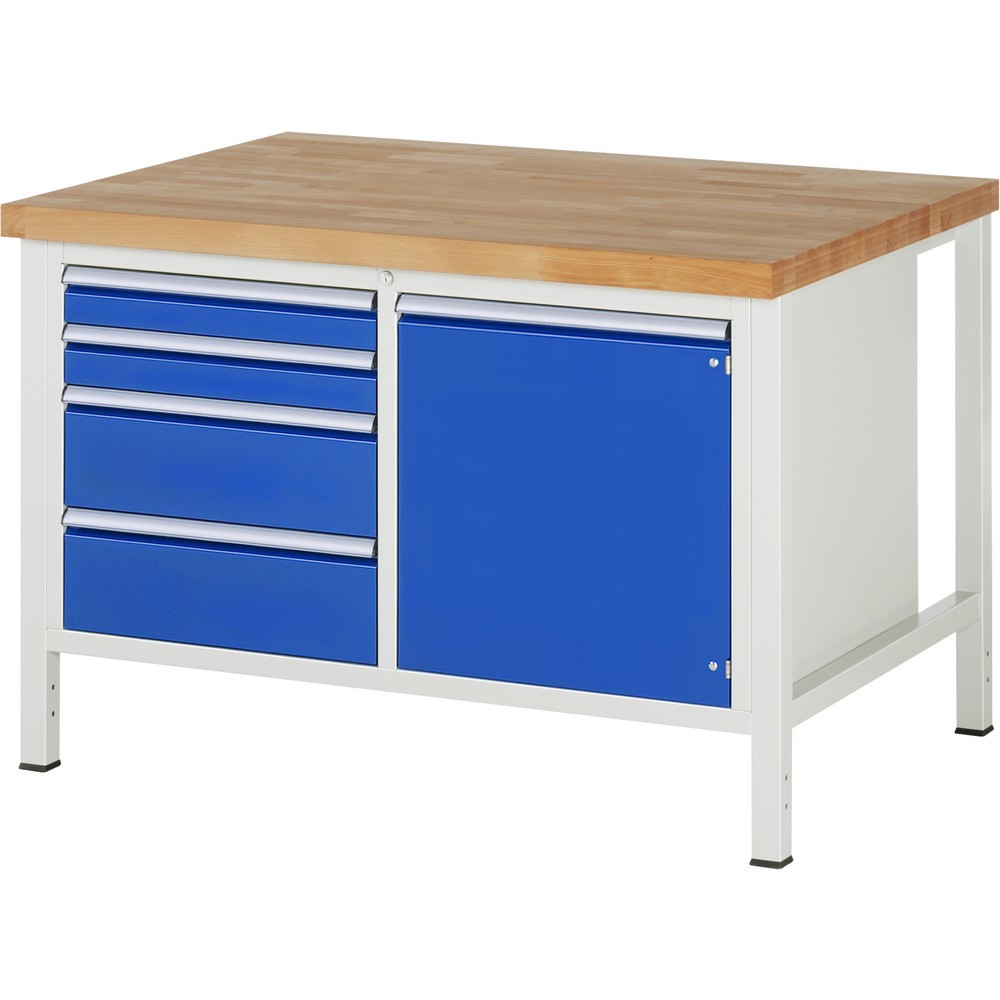 Productafbeelding nr. 1: Werkbank RAU serie 8000, 1 dubbele kast, 1 draaideur, hxbxd 840 x 1.250 x 900 mm, 4 lades
