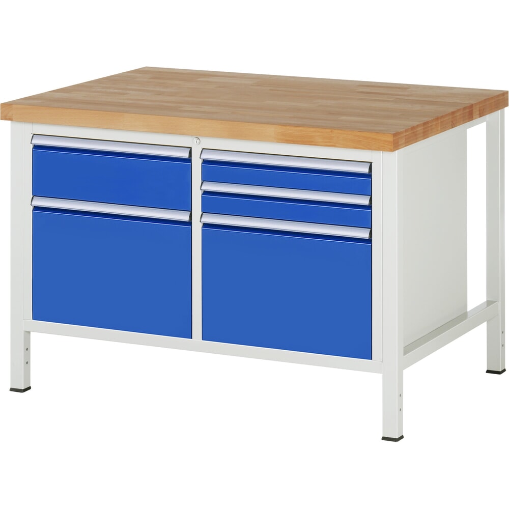 Product afbeelding: Werkbank RAU serie 8000, 1 dubbele kast, hxbxd 840-1.040 x 1.250 x 900 mm, 5 x voor 90% uittrekbare lades