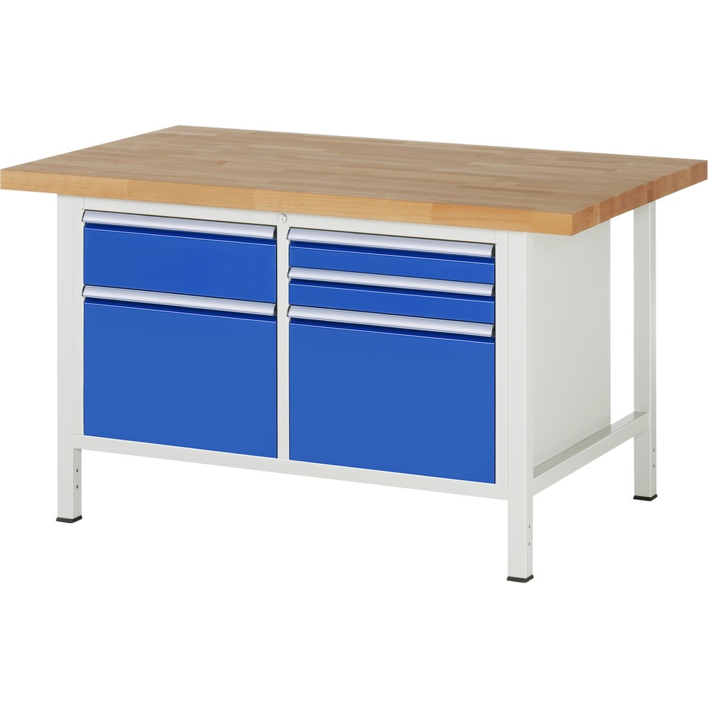 Product afbeelding: Werkbank RAU serie 8000, 1 dubbele kast, hxbxd 840 x 1.500 x 900 mm, 5 x voor 90% uittrekbare lades