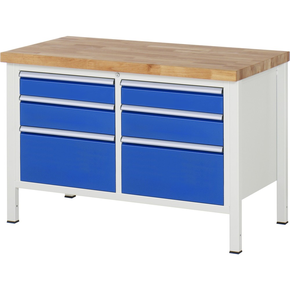 Productafbeelding nr. 1: Werkbank RAU serie 8000, 1 dubbele kast, hxbxd 840-1.040 x 1.250 x 700 mm, 6 x voor 90% uittrekbare lades, 2 x 120, 2 x 150, 2 x 270 mm, draagvermogen lade 100 kg