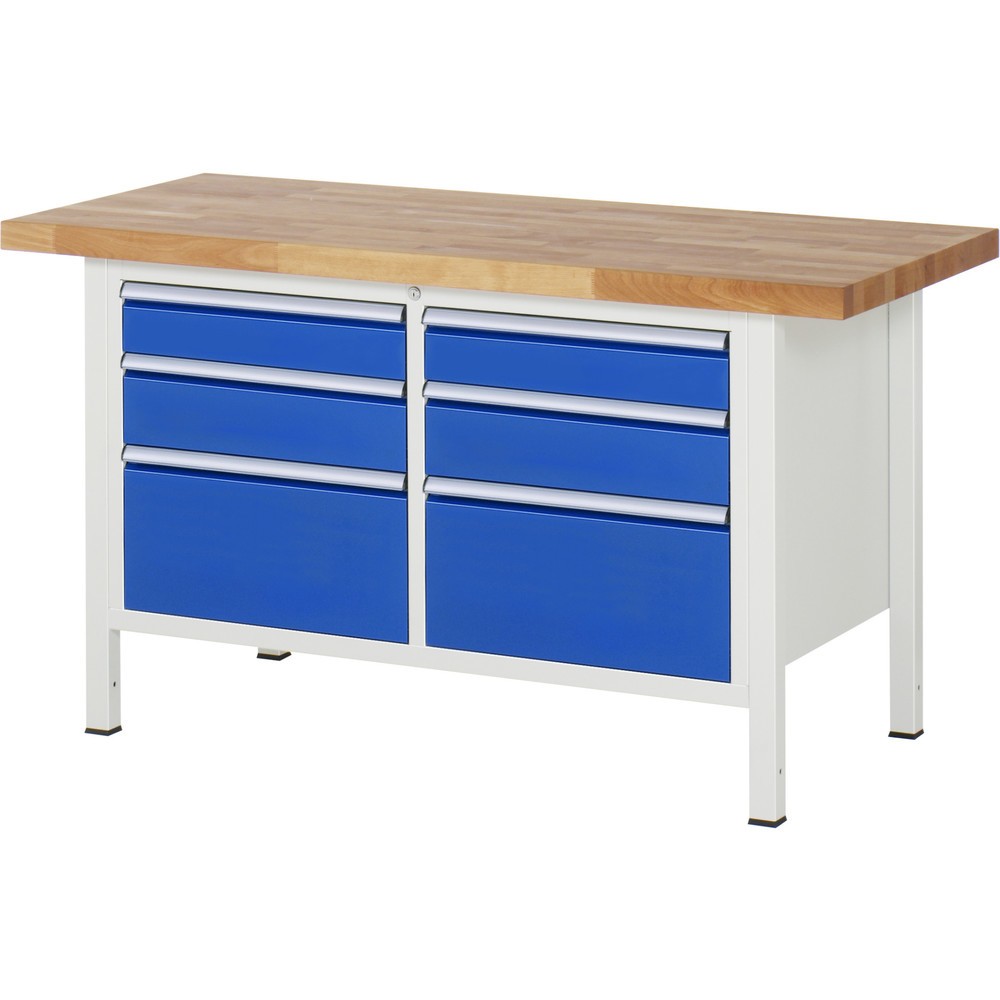 Productafbeelding nr. 1: Werkbank RAU serie 8000, 1 dubbele kast, hxbxd 840 x 1.500 x 700 mm, 6 x voor 90% uittrekbare lades, 2 x 120, 2 x 150, 2 x 270 mm, draagvermogen lade 100 kg
