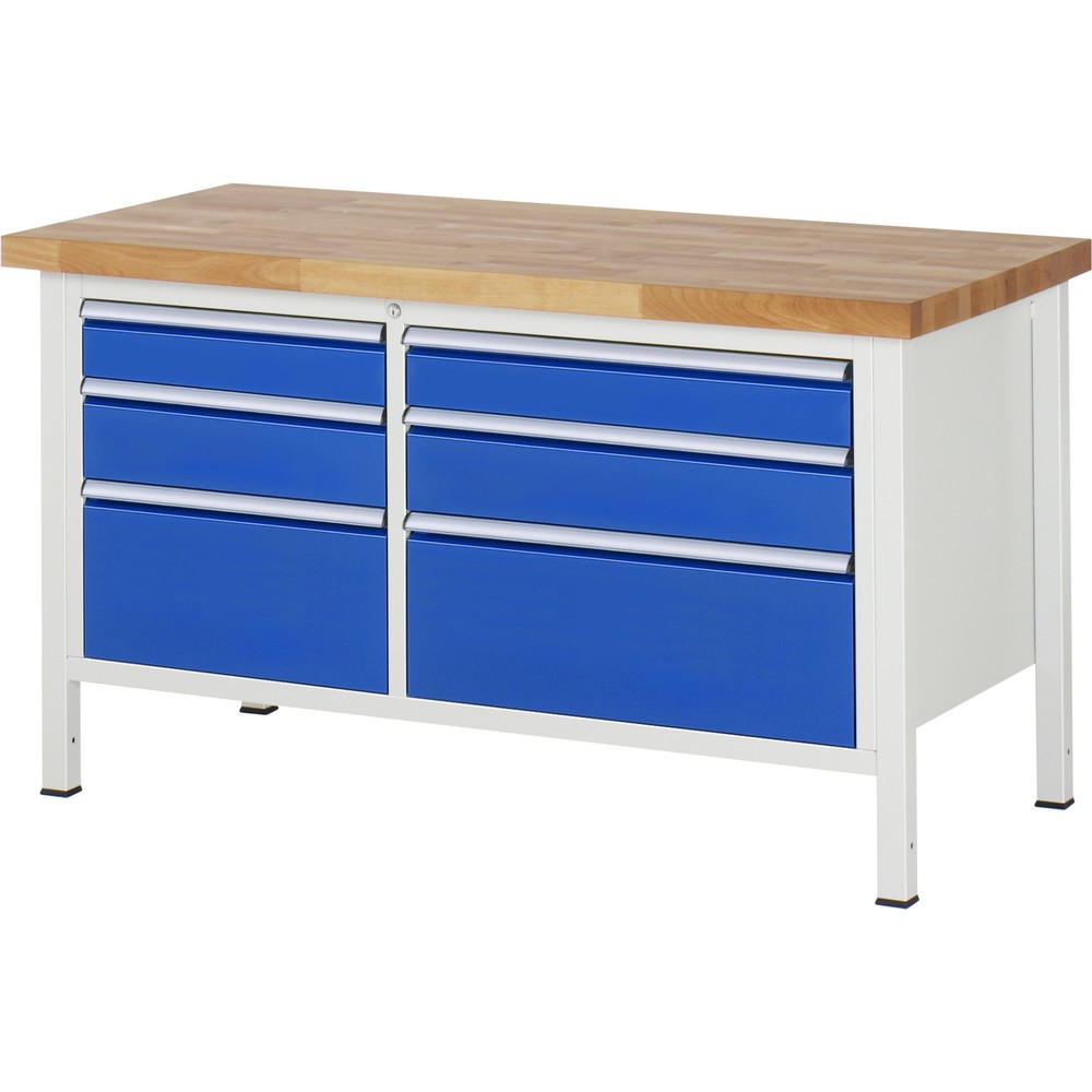 Productafbeelding nr. 1: Werkbank RAU serie 8000, 1 dubbele kast, hxbxd 840 x 1.500 x 700 mm, 6 x voor 90% uittrekbare lades, 2 x 120, 2 x 150, 2 x 270 mm, draagvermogen lade 75 / 100 kg
