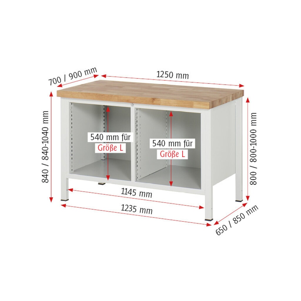 Productafbeelding nr. 5: Werkbank RAU serie 8000, 1 dubbele kast, hxbxd 840 x 1.250 x 900 mm, 7 x voor 90% uittrekbare lades