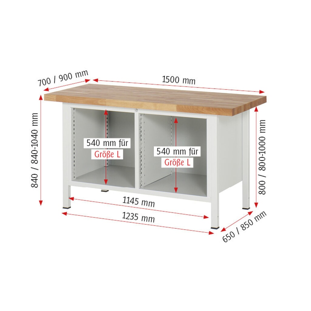 Werkbank RAU serie 8000, 1 dubbele kast, 1 legbord, hxbxd 840-1.040 x 1.500 x 700 mm, 3 x voor 100% uittrekbare lades Productafbeelding nr. 7: Werkbank RAU serie 8000, 1 dubbele kast, 1 legbord, hxbxd 840-1.040 x 1.500 x 700 mm, 3 x voor 100% uittrekbare lades
