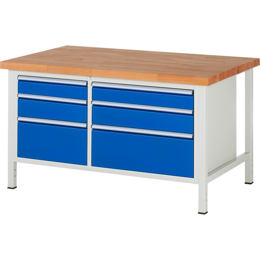 Productafbeelding nr. 1: Werkbank RAU serie 8000, 1 dubbele kast, hxbxd 840 x 1.500 x 900 mm, 6 x voor 90% uittrekbare lades, 2 x 120, 2 x 150, 2 x 270 mm, draagvermogen lade 75 / 100 kg