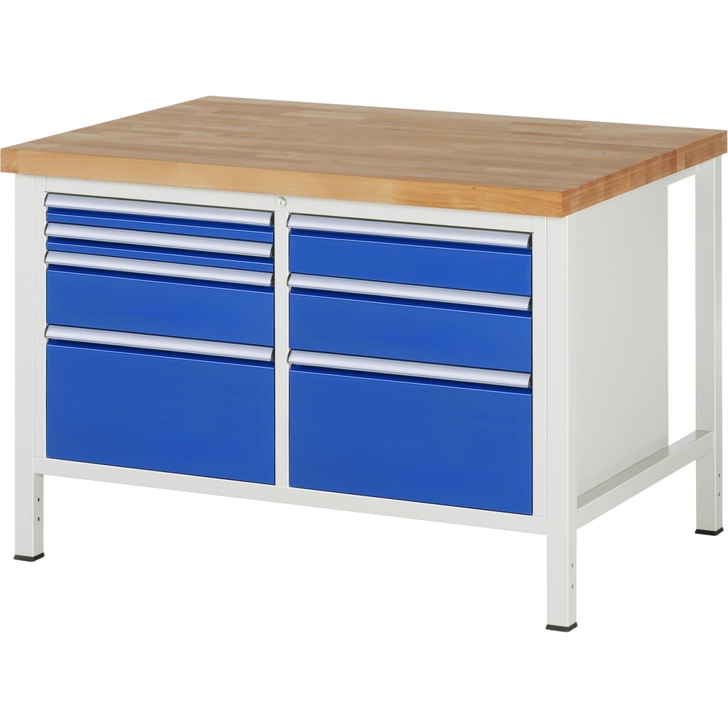 Werkbank RAU serie 8000, 1 dubbele kast, hxbxd 840 x 1.250 x 900 mm, 7 x voor 90% uittrekbare lades Productafbeelding nr. 1: Werkbank RAU serie 8000, 1 dubbele kast, hxbxd 840 x 1.250 x 900 mm, 7 x voor 90% uittrekbare lades