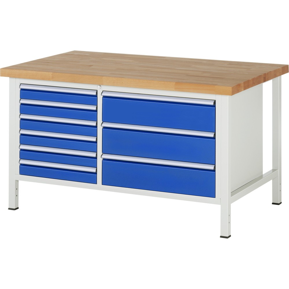 Productafbeelding nr. 1: Werkbank RAU serie 8000, 1 dubbele kast, hxbxd 840-1.040 x 1.500 x 900 mm, 9 x voor 90% uittrekbare lades, 6 x 90, 3 x 180 mm, draagvermogen lade 75 / 100 kg