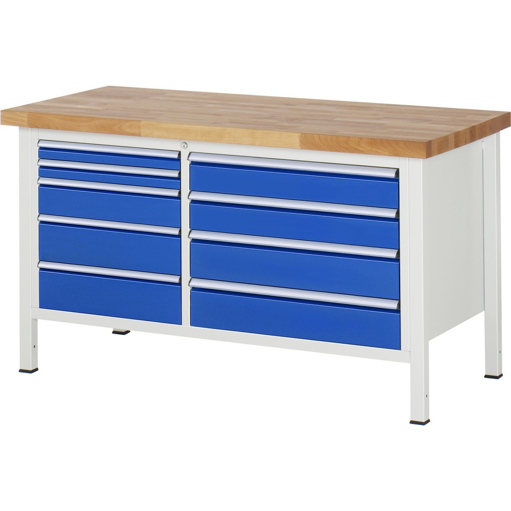Product afbeelding: Werkbank RAU serie 8000, 1 dubbele kast, hxbxd 840-1.040 x 1.500 x 700 mm, 9 x voor 90% uittrekbare lades, 2 x 60, 3 x 120, 4 x 150 mm, draagvermogen lade 75 / 100 kg