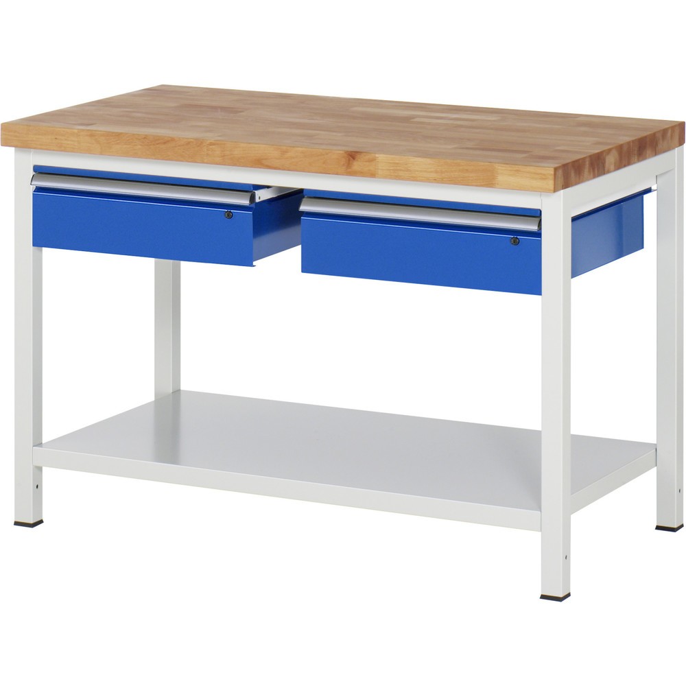 Product afbeelding: Werkbank RAU serie 8000, hxbxd 840 x 1.250 x 700 mm, 2 lades, 1 legbord diepte 650 mm