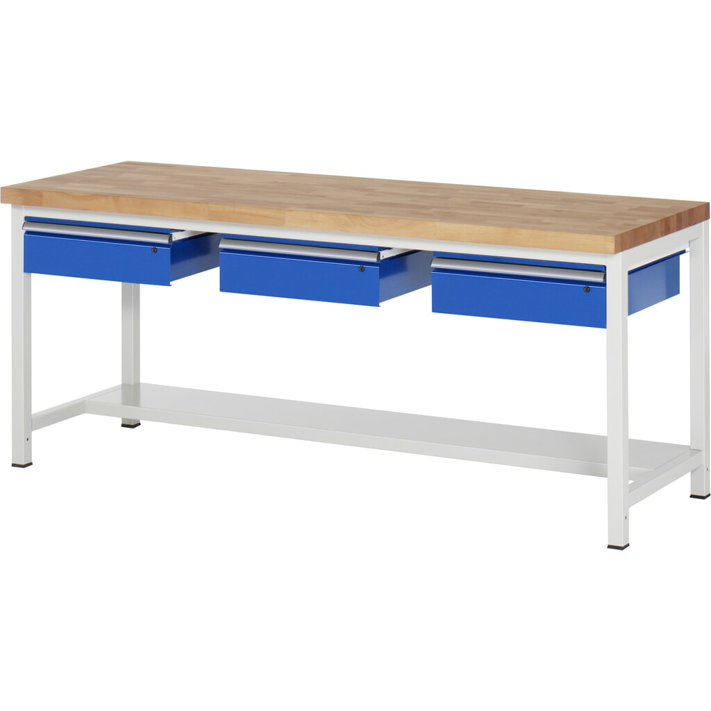 Werkbank RAU serie 8000, hxbxd 840 x 2.000 x 700 mm, 3 lades, 1 legbord diepte 320 mm Product afbeelding: Werkbank RAU serie 8000, hxbxd 840 x 2.000 x 700 mm, 3 lades, 1 legbord diepte 320 mm