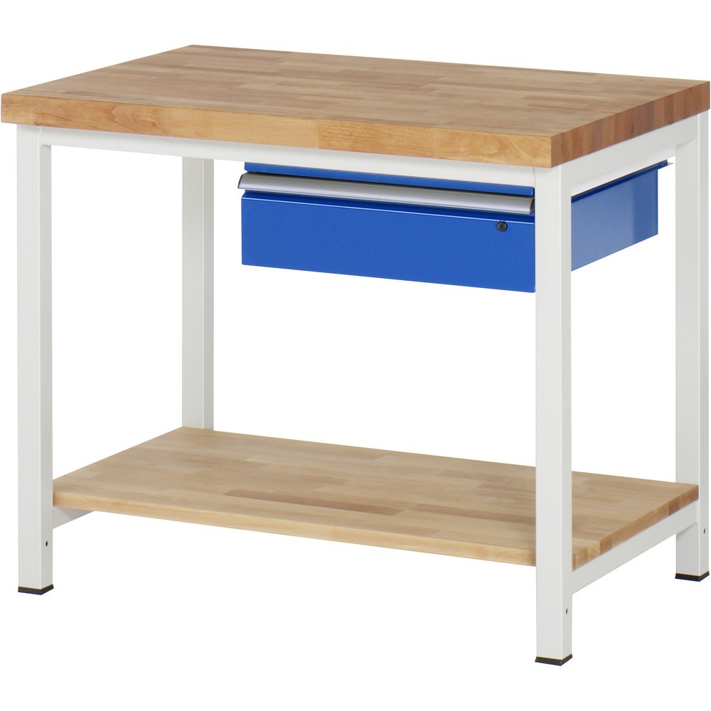 Productafbeelding nr. 1: RAU werkbank serie 8000, h x b x d 840-1.040 x 1.000 x 700 mm, 1 lade rechts, legbord onderaan