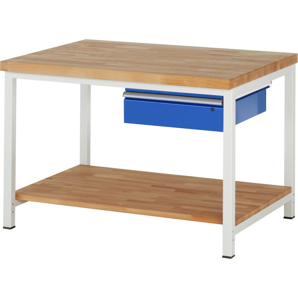 Product afbeelding: RAU werkbank serie 8000, h x b x d 840-1.040 x 1.250 x 900 mm, 1 lade rechts, legbord onderaan