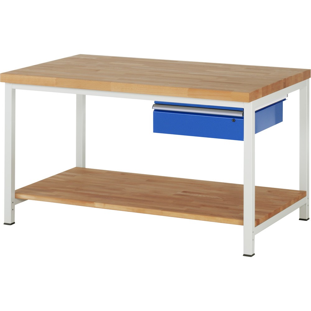 Productafbeelding nr. 1: RAU werkbank serie 8000, h x b x d 840-1.040 x 1.500 x 900 mm, 1 lade rechts, legbord onderaan