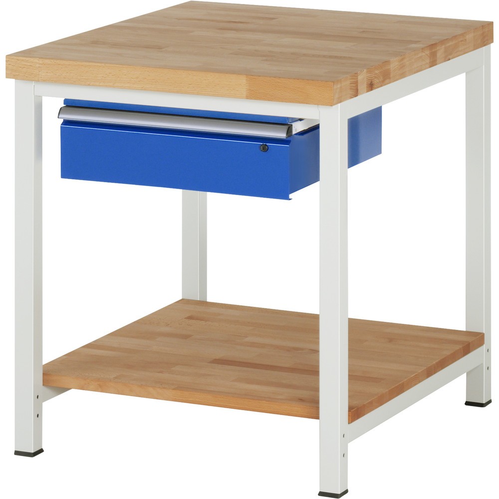 Product afbeelding: RAU werkbank serie 8000, h x b x d 840-1.040 x 750 x 900 mm, 1 lade rechts, legbord onderaan