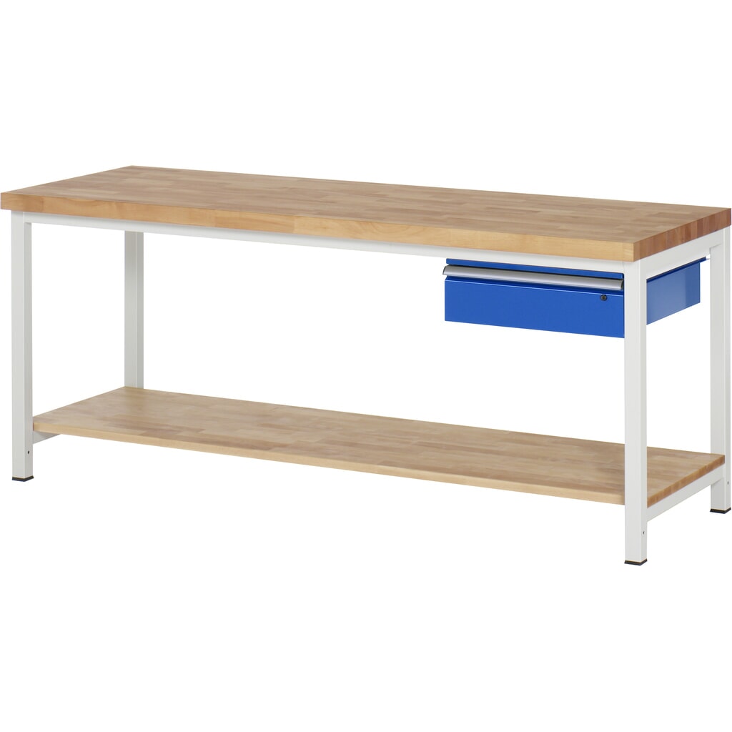 Werkbank RAU serie 8000, hxbxd 840 x 2.000 x 700 mm, 1 lade, 1 massief beuken legbord diepte 557 mm Product afbeelding: Werkbank RAU serie 8000, hxbxd 840 x 2.000 x 700 mm, 1 lade, 1 massief beuken legbord diepte 557 mm