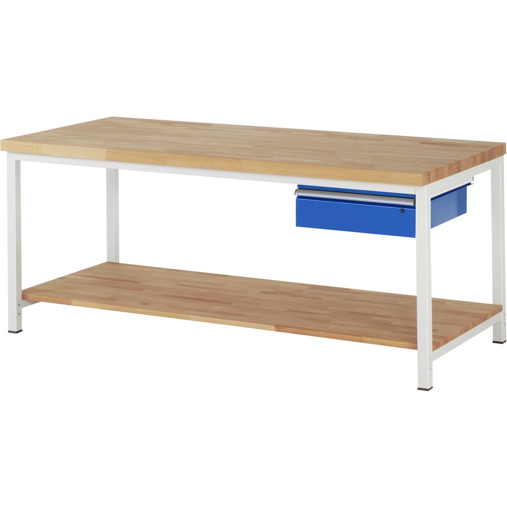 Productafbeelding nr. 1: RAU werkbank serie 8000, h x b x d 840-1.040 x 2.000 x 900 mm, 1 lade rechts, legbord onderaan