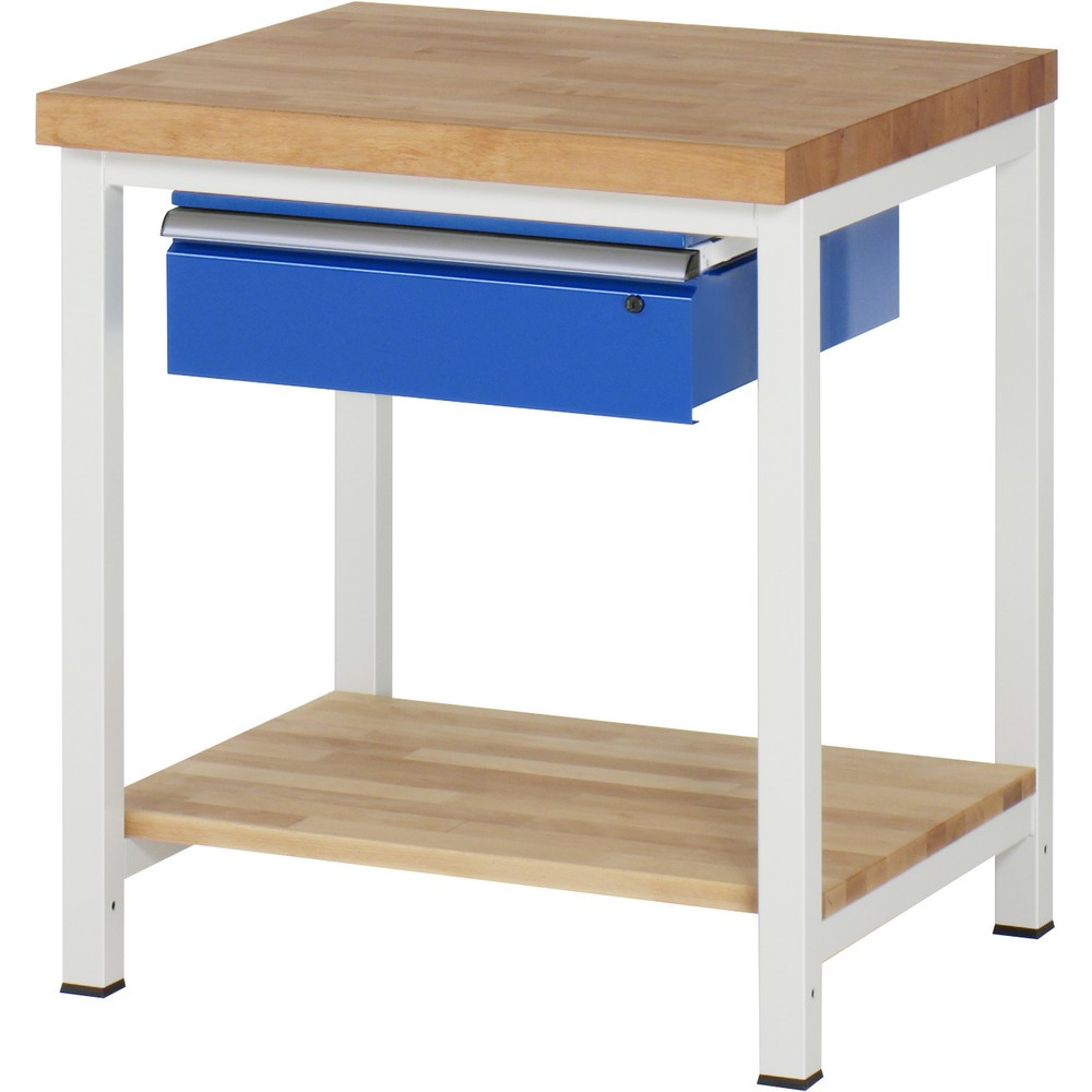 Product afbeelding: RAU werkbank serie 8000, h x b x d 840-1.040 x 750 x 700 mm, 1 lade rechts, legbord onderaan