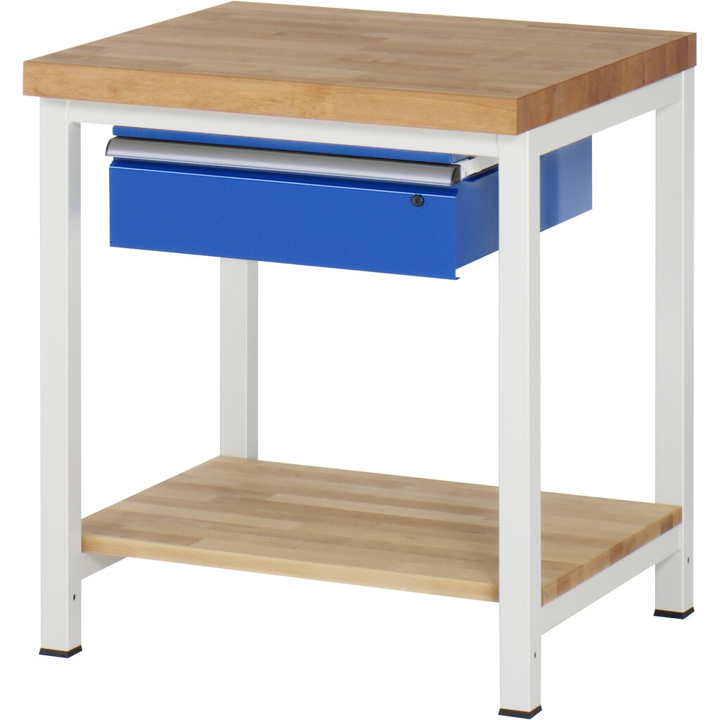 Product afbeelding: Werkbank RAU serie 8000, hxbxd 840 x 750 x 700 mm, 1 lade, 1 massief beuken legbord diepte 557 mm