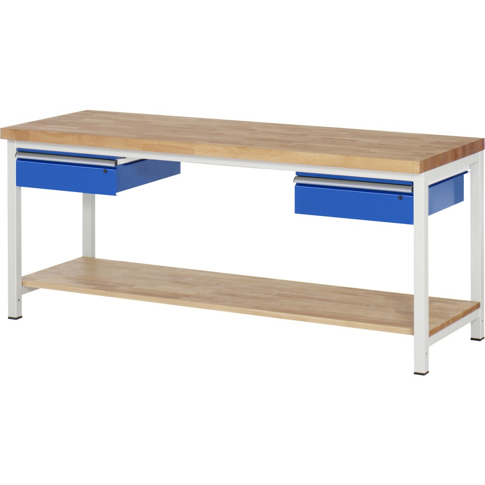 Productafbeelding nr. 1: Werkbank RAU serie 8000, hxbxd 840-1.040 x 2.000 x 700 mm, 2 lades, 1 massief beuken legbord met diepte 557 mm