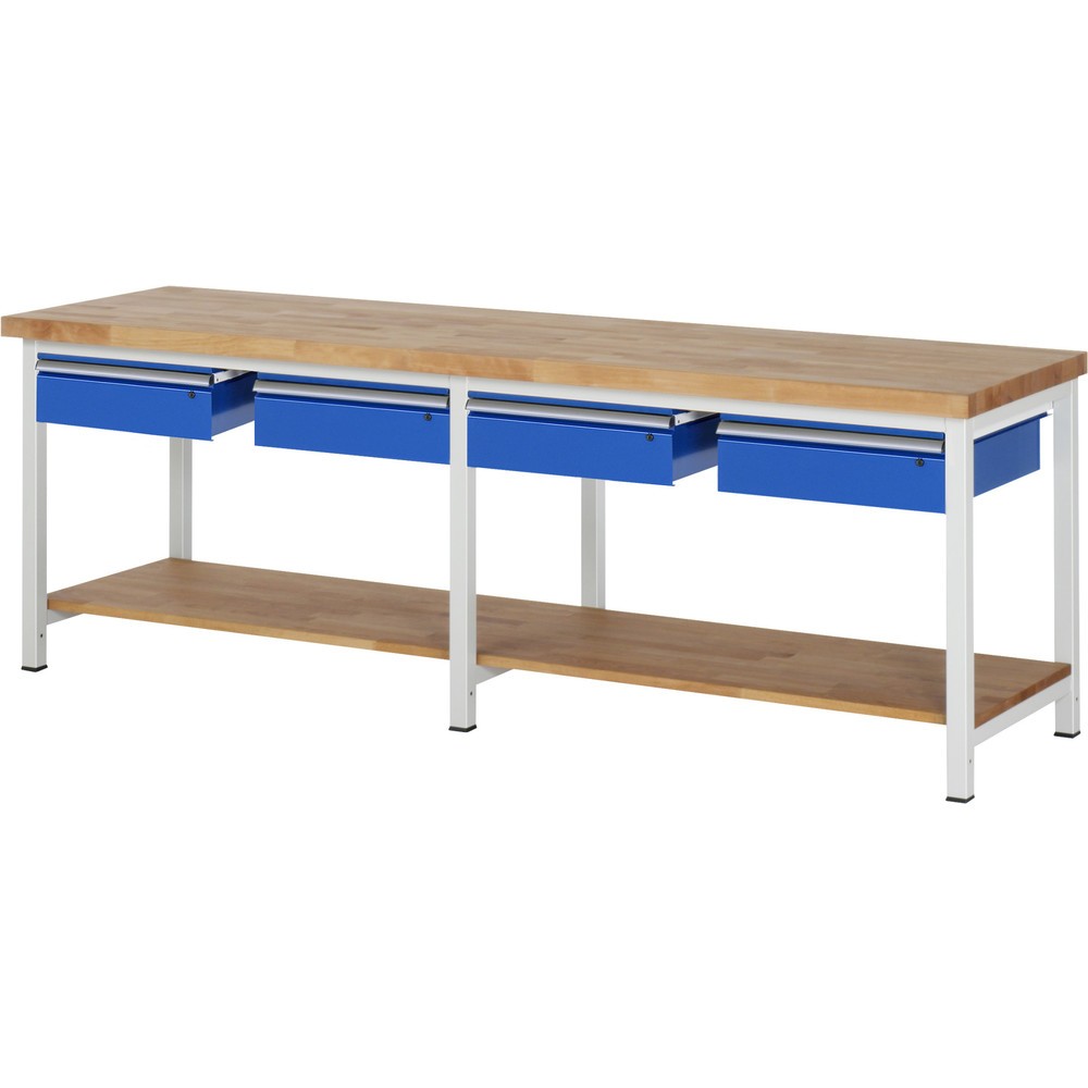 Productafbeelding nr. 1: Werkbank RAU serie 8000, hxbxd 840 x 2.500 x 700 mm, 4 lades, 1 massief beuken legbord diepte 557 mm