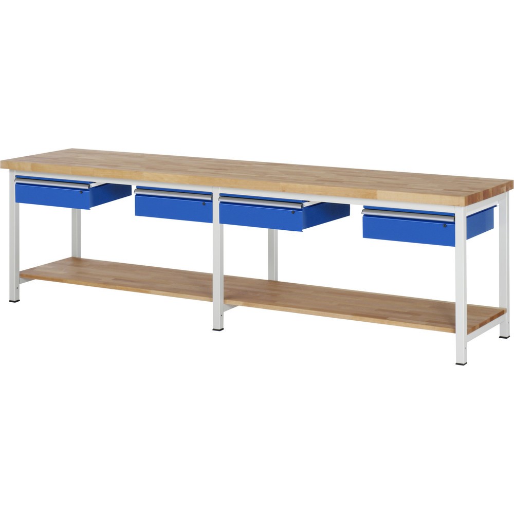 Productafbeelding nr. 1: Werkbank RAU serie 8000, hxbxd 840 x 3.000 x 700 mm, 4 lades, 1 massief beuken legbord diepte 557 mm