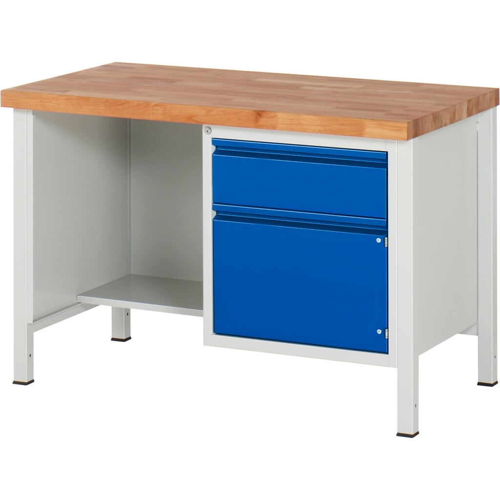 Product afbeelding: Werkbank RAU serie 8000, 1 legbord, 1 draaideur, hxbxd 840-1.040 x 1.250 x 700 mm, 1 lade