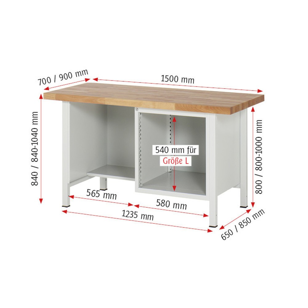 Productafbeelding nr. 4: Werkbank RAU serie 8000, 1 legbord, hxbxd 840 x 1.500 x 700 mm, 2 x voor 90% uittrekbare lades