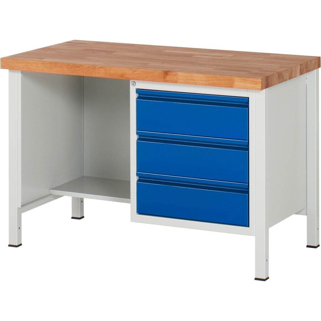 Werkbank RAU serie 8000, 1 legbord, hxbxd 840 x 1.250 x 700 mm, 3 x voor 90% uittrekbare lades Product afbeelding: Werkbank RAU serie 8000, 1 legbord, hxbxd 840 x 1.250 x 700 mm, 3 x voor 90% uittrekbare lades