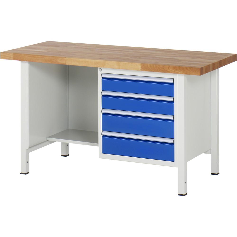 Productafbeelding nr. 1: Werkbank RAU serie 8000, 1 legbord, hxbxd 840 x 1.500 x 700 mm, 4 x voor 90% uittrekbare lades