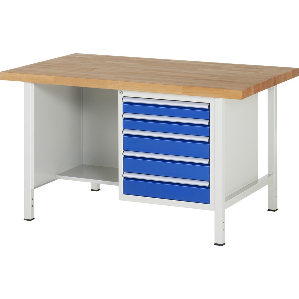 Productafbeelding nr. 1: Werkbank RAU serie 8000, 1 legbord, hxbxd 840 x 1.500 x 900 mm, 5 x voor 90% uittrekbare lades