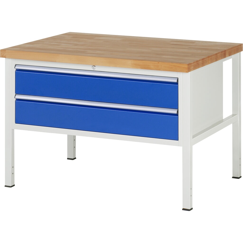 Product afbeelding: Werkbank RAU serie 8000, hxbxd 840 x 1.250 x 900 mm, 2 x voor 90% uittrekbare lades, 2 x 180 mm, draagvermogen lade 50 kg