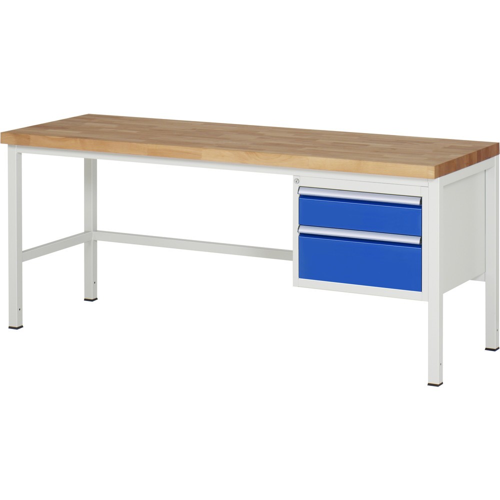 Productafbeelding nr. 1: Werkbank RAU serie 8000, hxbxd 840-1.040 x 2.000 x 700 mm, 2 x voor 90% uittrekbare lades, 1 x 150, 1 x 210 mm, draagvermogen lade 100 kg