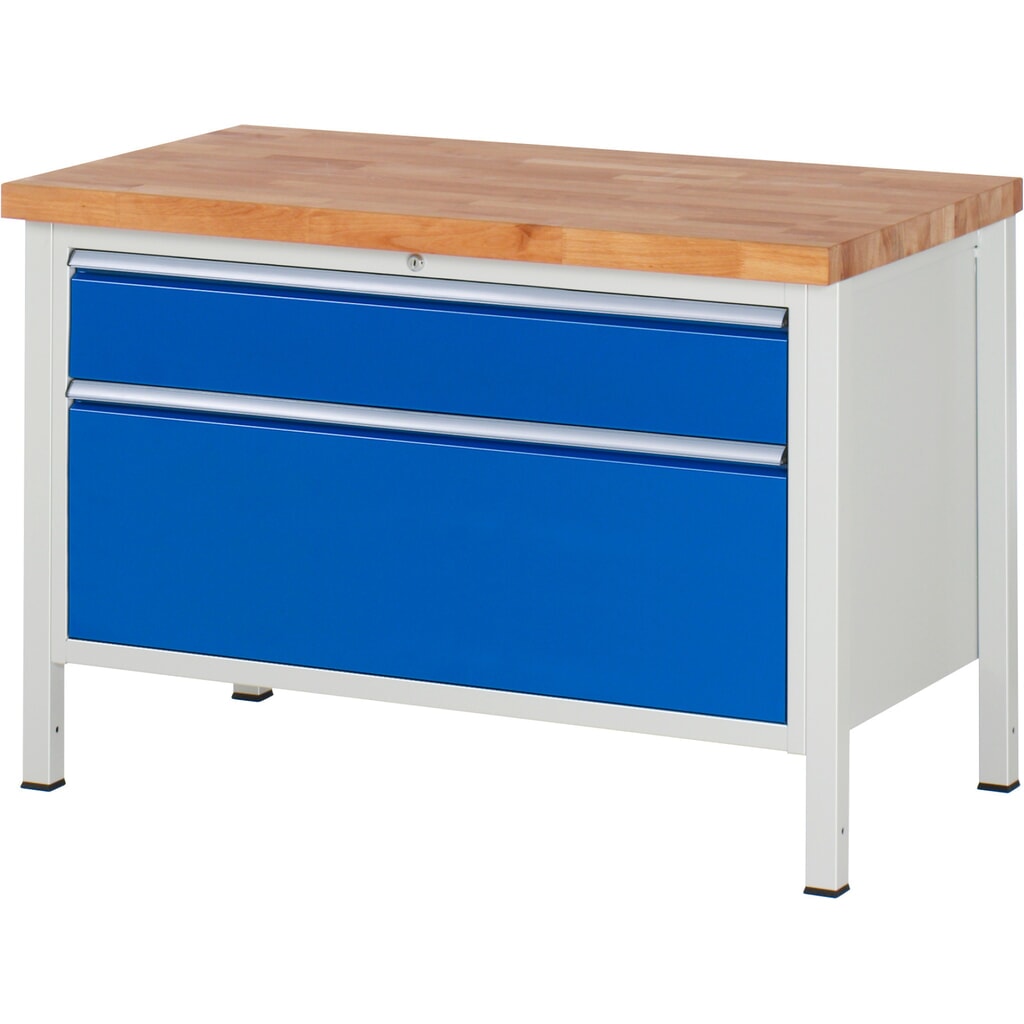 Werkbank RAU serie 8000, hxbxd 840-1.040 x 1.250 x 700 mm, 2 x voor 90% uittrekbare lades, 1 x 180, 1 x 360 mm, draagvermogen lade 50 kg Product afbeelding: Werkbank RAU serie 8000, hxbxd 840-1.040 x 1.250 x 700 mm, 2 x voor 90% uittrekbare lades, 1 x 180, 1 x 360 mm, draagvermogen lade 50 kg